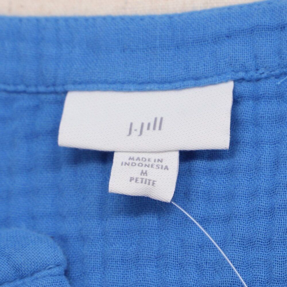 NWT J.JILL Cotton-Gauze Tiered Dress Front Button Short Sleeve in Cyan Blue MP - Picture 7 of 9